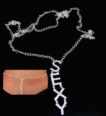 

Hot Sexy Silver Rhinestone Belly Waist Lower Back Chain Body Jewelry