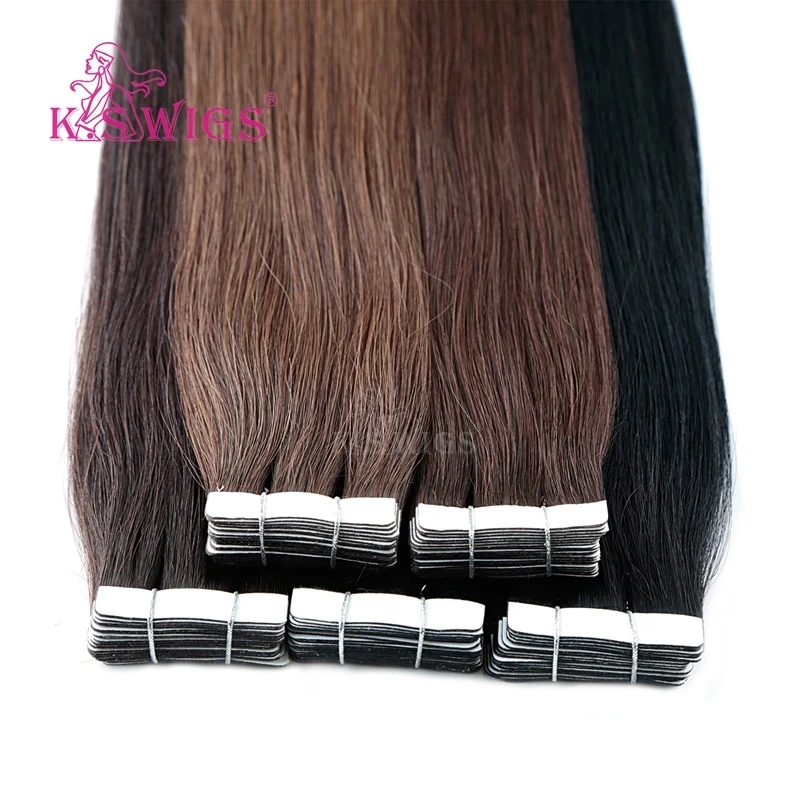 

K.S WIGS Remi Tape Hair Extens Bodi Wave 24 Inch Dark Color Real Tape Hair Extens Tape Machine