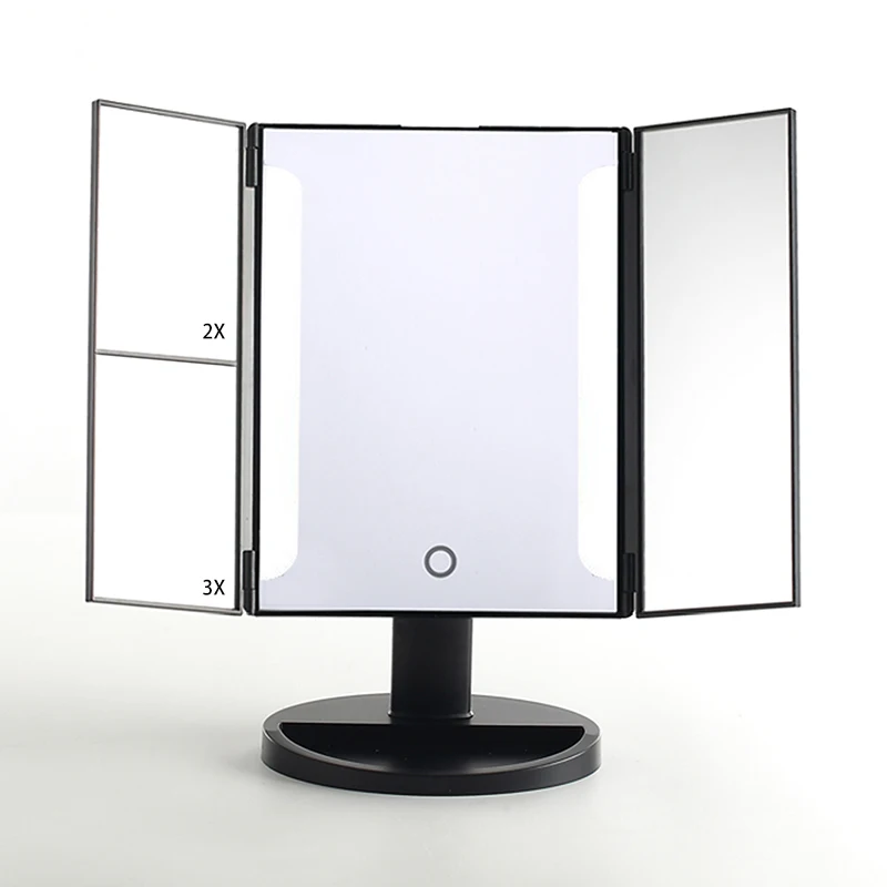Lighted Makeup Mirror Trifold 36LED Strip Vanity Mirror Magnification and 3X 2X 1X Home ABS led mirror cosmetic