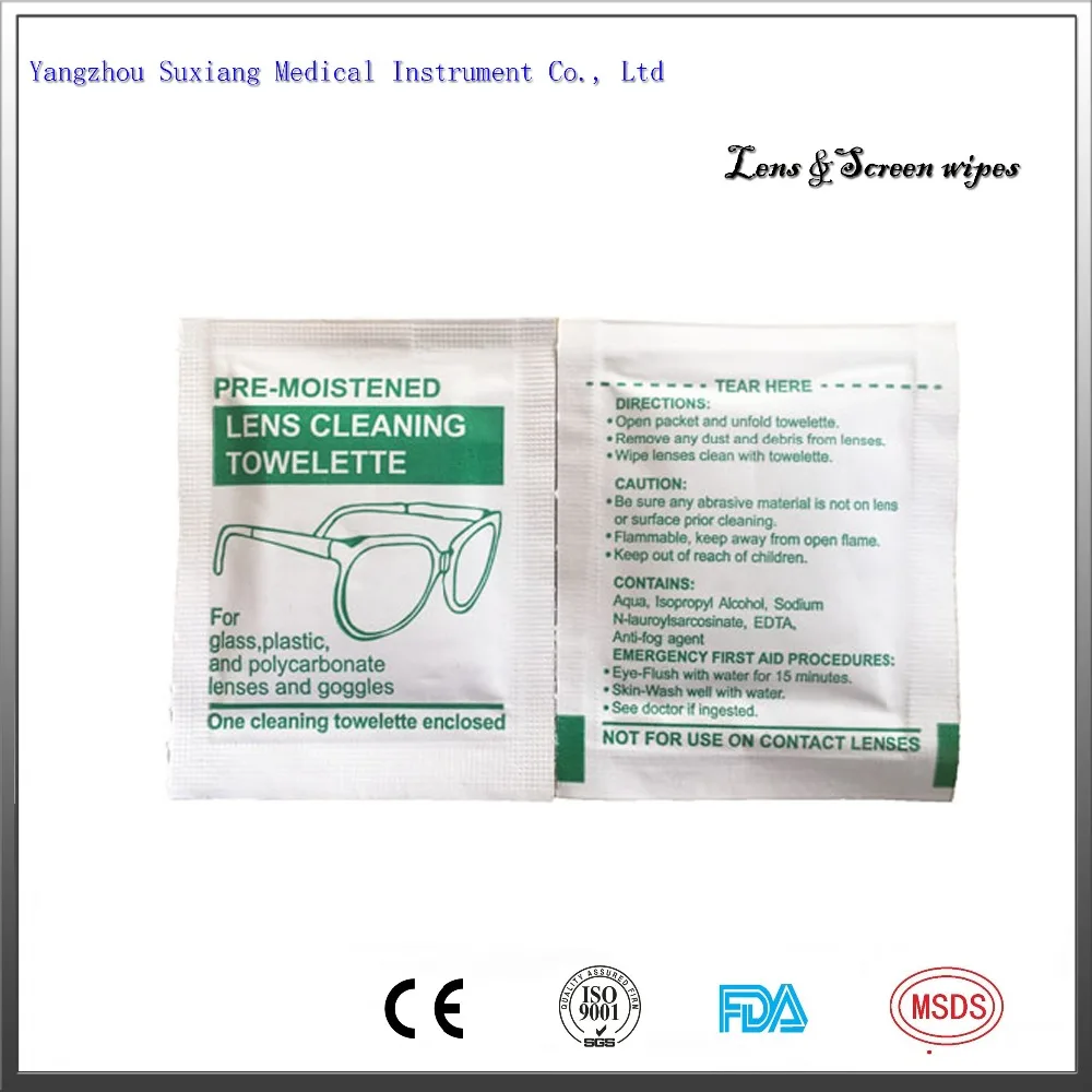 

Pre Moistened individually wrapped Lens cleaning wet wipes and screen wipes