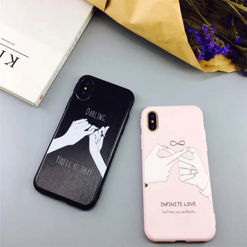 

Cartoon Letter Couples Gesture Fashion Protective Mobile Phone Case Shell TPU Back Cover For iphone X 8 8Plus 7 7Plus 6 6s Plus