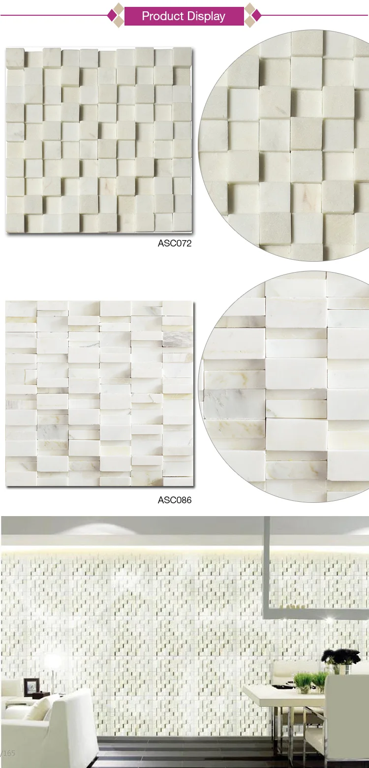 Beige White Stone Marble Square Art Mosaic Tiles For Indoor Decorate Wall