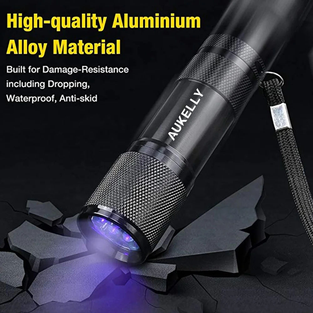 
Aukelly Hunting scorpion 395nm UV Torhlight Ultra Violet LED Flashlight 9 Led UV Flashlight Dog Cat Pet Urine Detector uv torch 