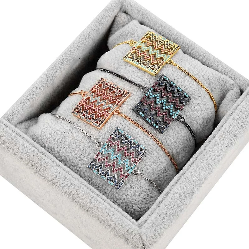 

New copper bracelet, 14k gold plated Square wave zircon latest friendship bracelet