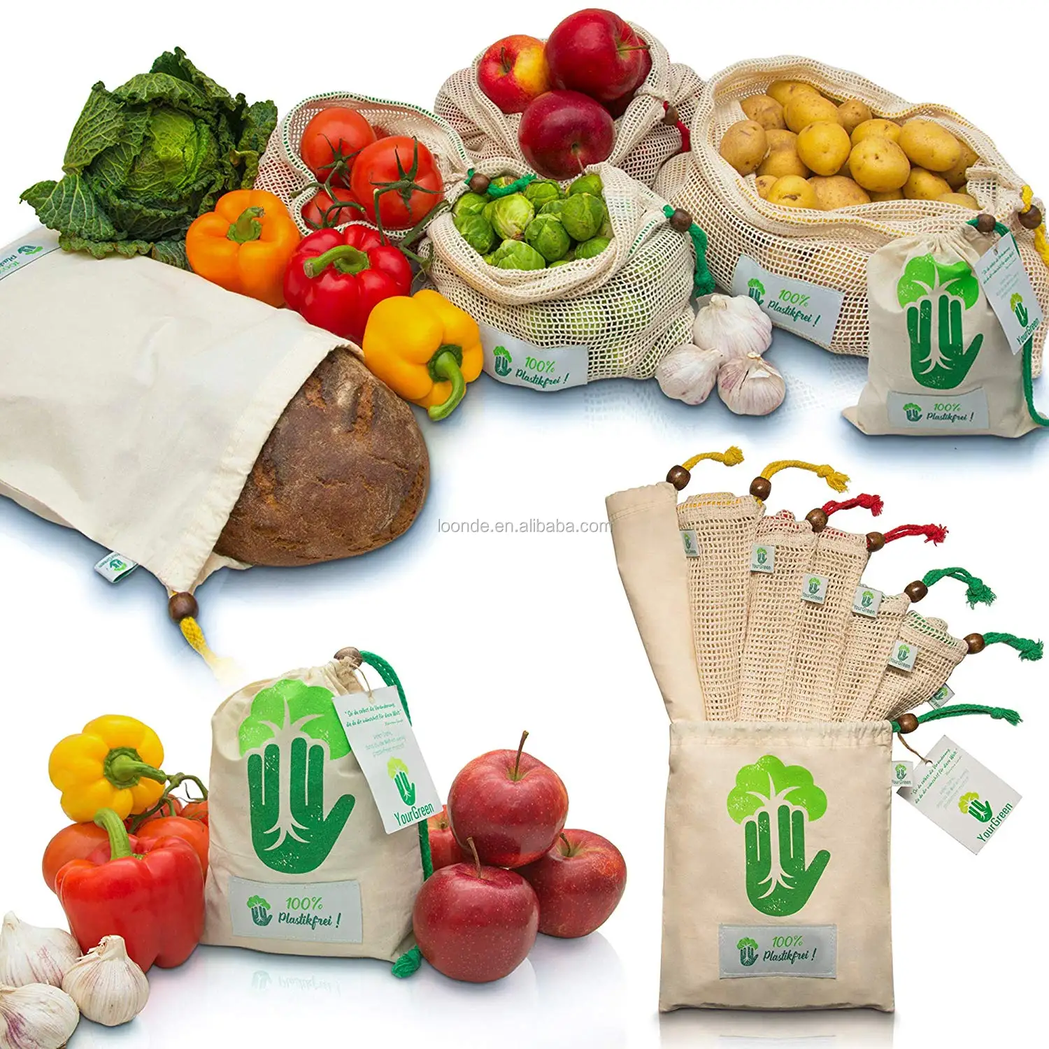 

High premium eco friendly cotton net sack produce bag for food package, White/natural white/customized