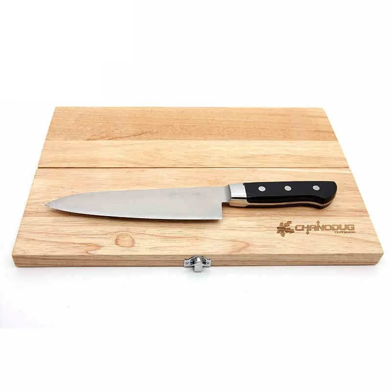 

Outdoor camping essential cooking set foldable knife and oak cutting board set, N/a