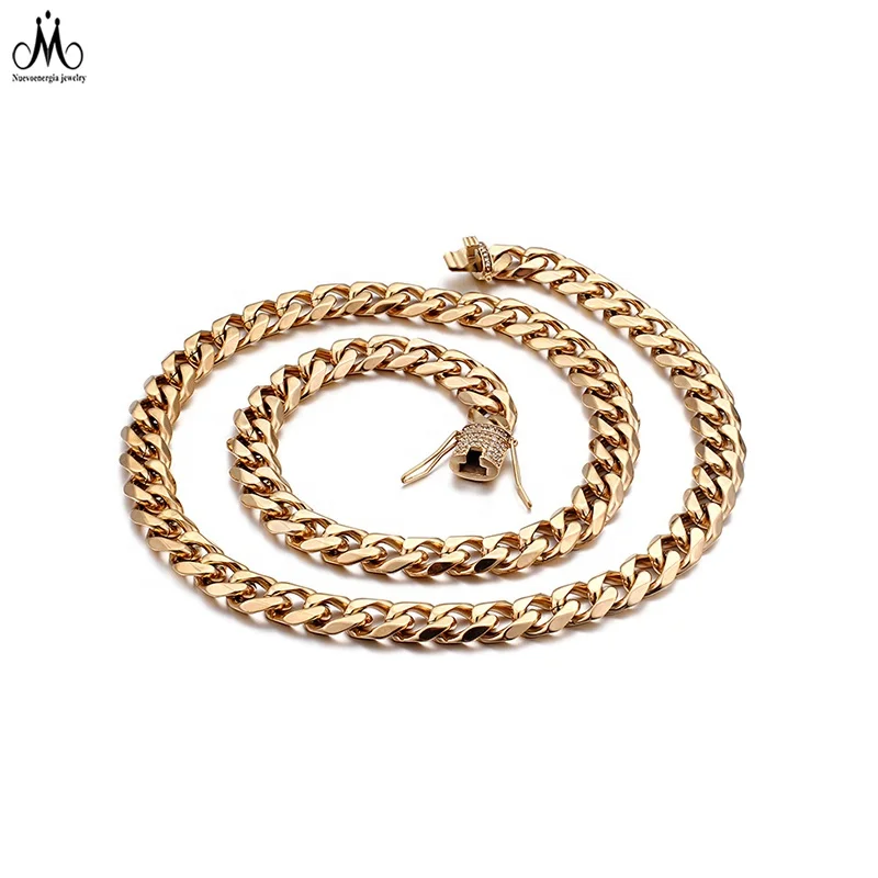 

Men's CZ Cuban Link Necklaces Heavy Miami Necklace Gold Plated Stainless Steel Necklace Jewelry Set
