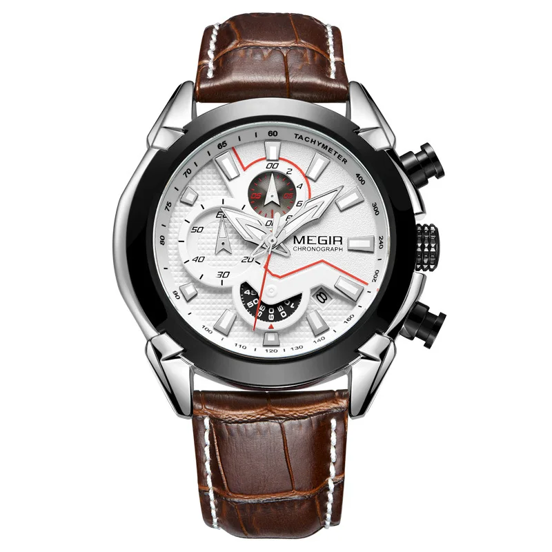 

MEGIR Mens Watches 2065 Designed Men's Leather Strap Calendar Quartz Fashionable Charming Watch