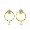 wholesale china simple fashion daisy jewelry luxury natural freshwater pearl 925 silver earrings