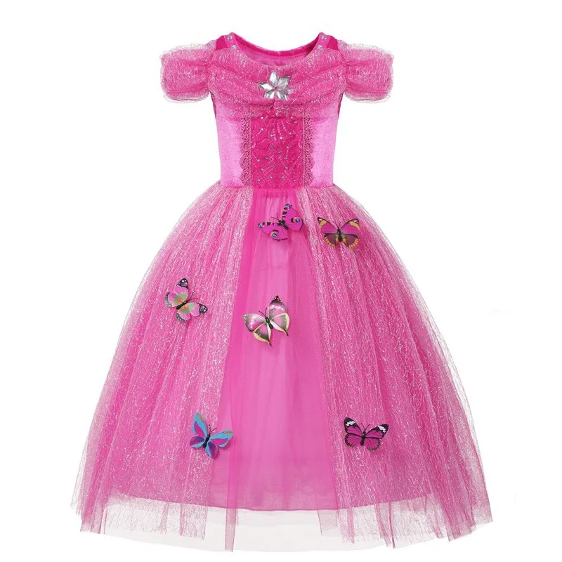 

Girls Dress Kids 4 Colors Princess Cosplay Costume with Butterfly for Halloween Birthday Party, Yellow, white, rose, blue