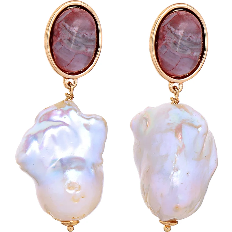 

ed02169d 925 Silver Post Natural Stone Irregular Baroque Pearl Drop Earring Jewelry, Gold