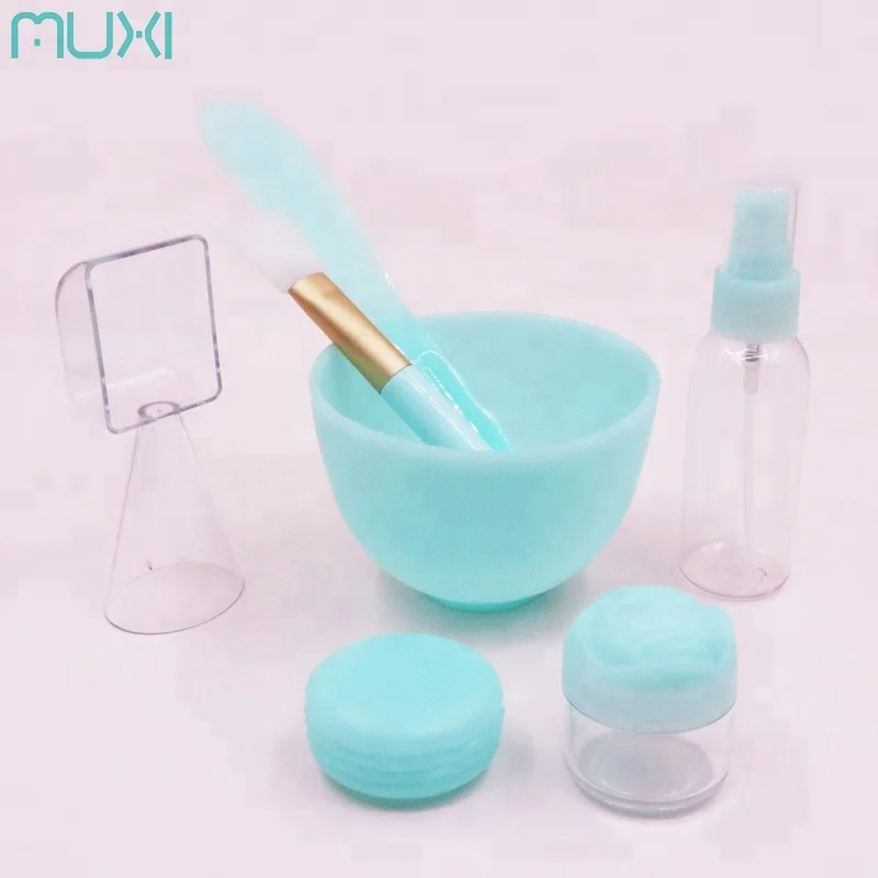 

7pcs Colorful DIY Facial Silicone Mask Mixing Bowl Brush Spoon Stick Set, Pink,green,yellow,purple or customized color