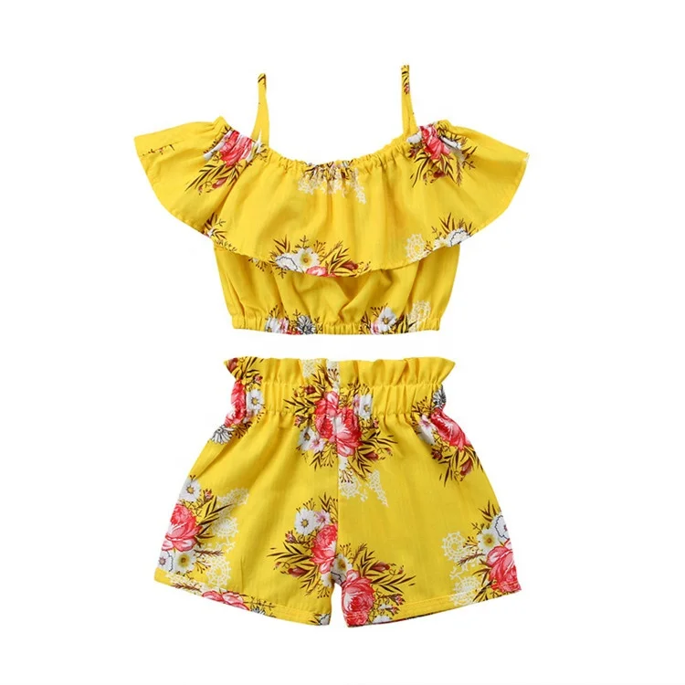 

Wholesale Fashion Kids Clothes Summer Ruffle Floral Girls Clothing Set