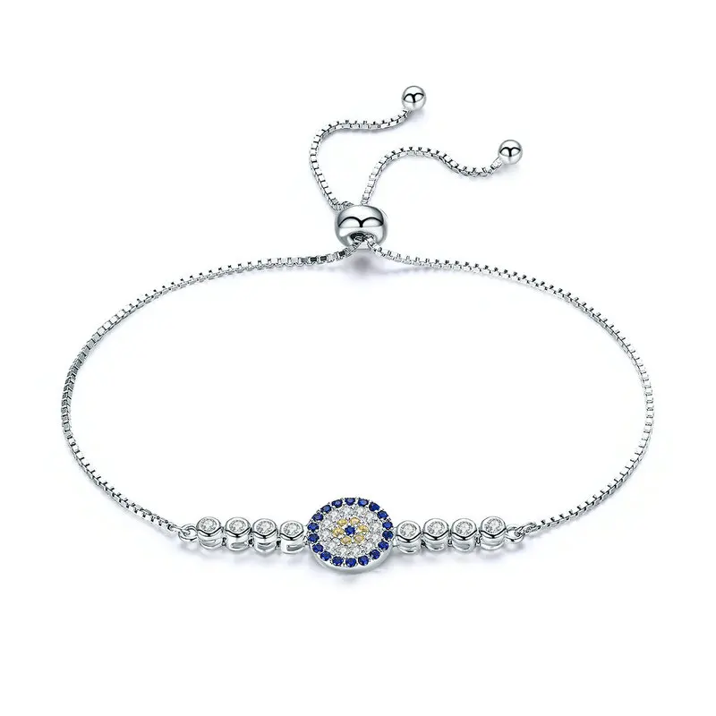 

New Trendy 925 Sterling Silver Lucky Round Blue Eyes Power Tennis Bracelet