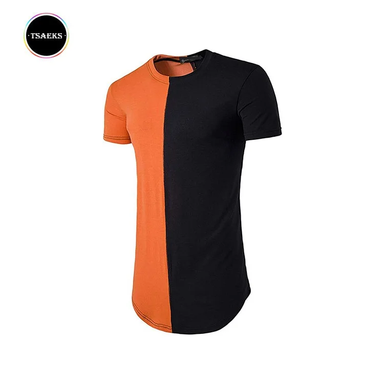 

Men's streetwear orange and black two tone colors long t-shirts
