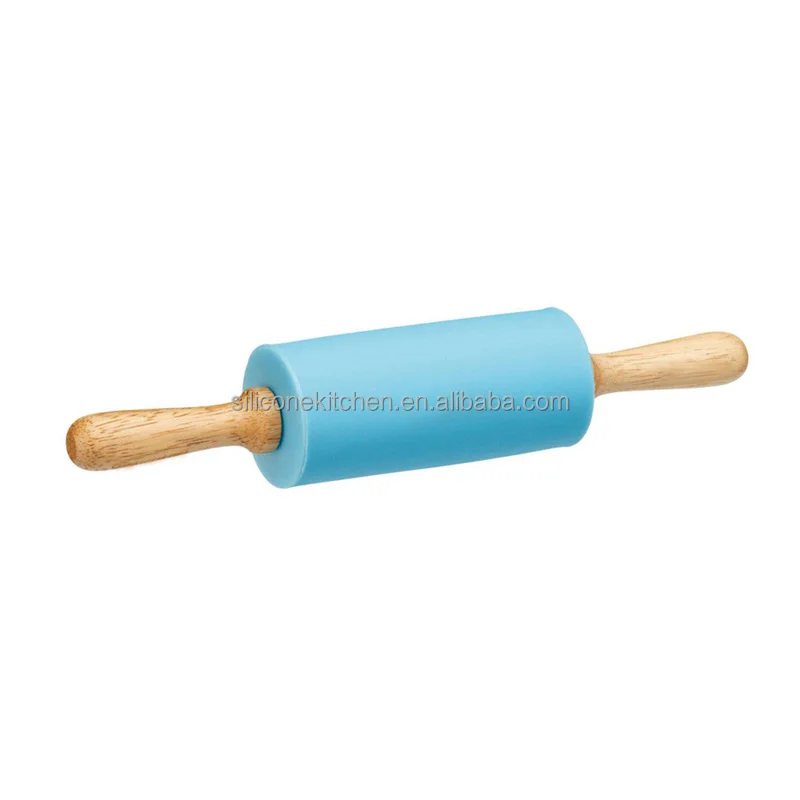
High Quality Kitchen Utensils Dough Silicone Rolling Pin with Wood Handle 