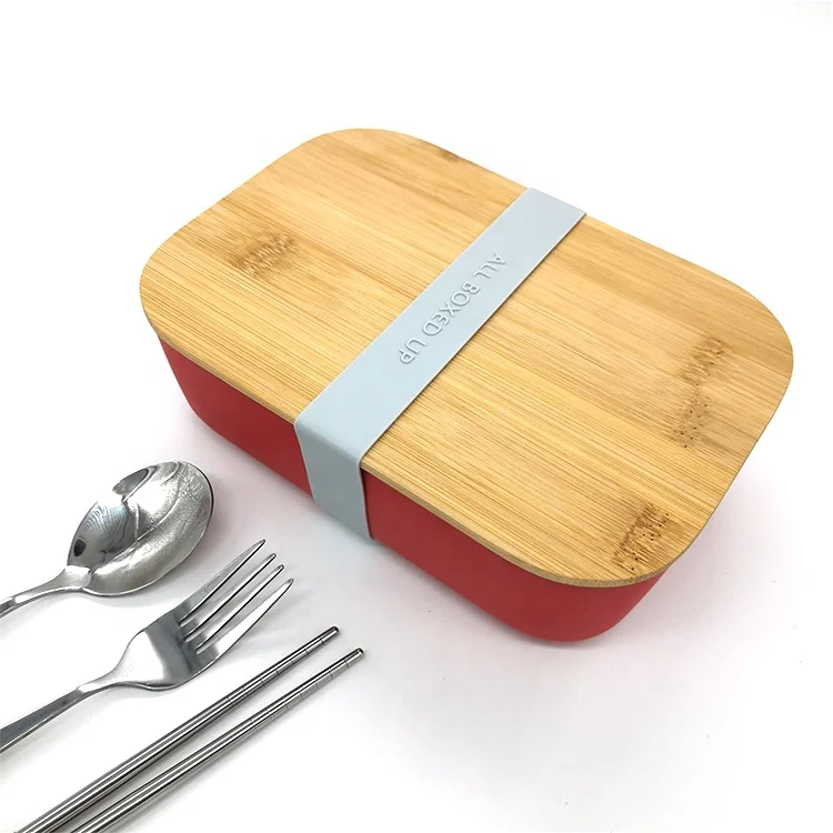 

kitchen food container box with lid stainless steel lunch box bamboo lunch box+stainless cutlery set