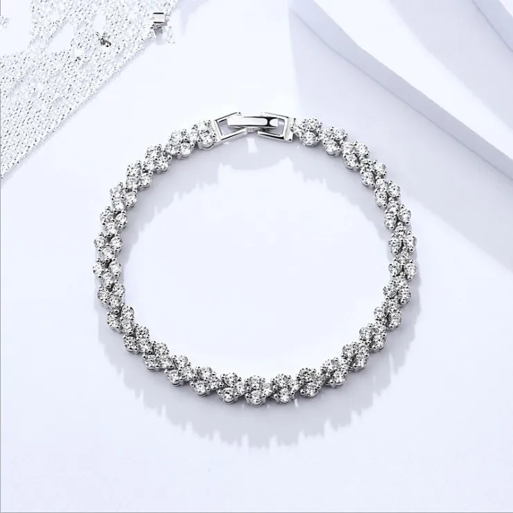 

2018 newest Chinese jewelry zircon best sell tennis crystal bracelet for women, White