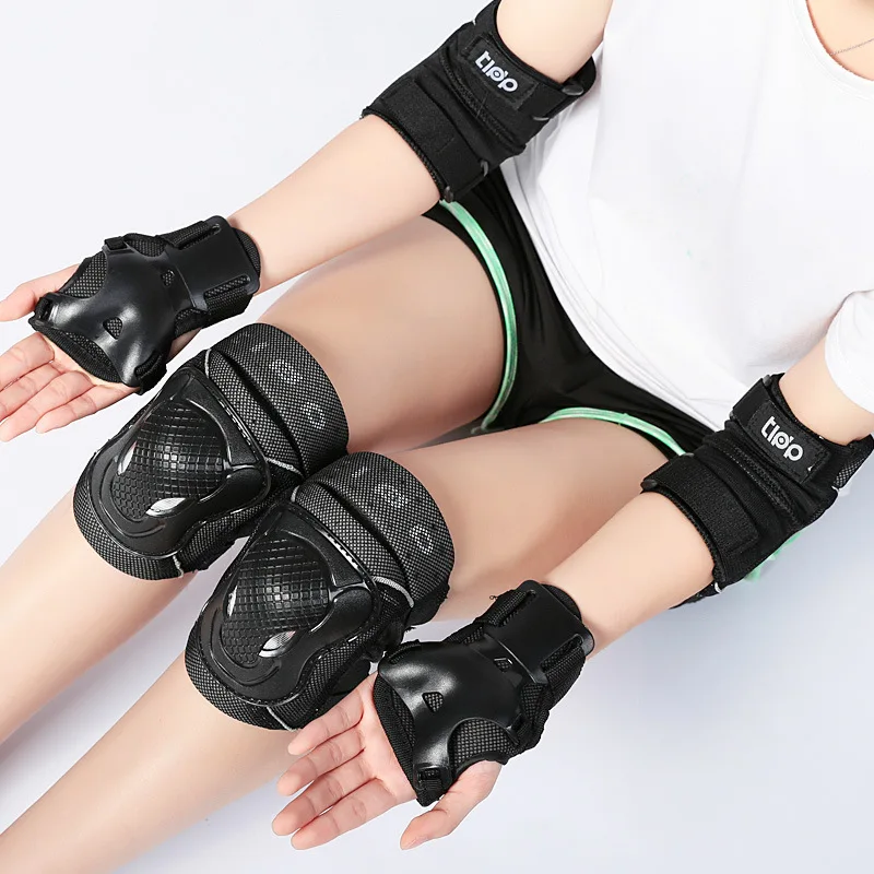 

New 6 In 1 Set Wrist Elbow & Knee Pads Adult Child Roller Skates Skateboarding Skiing Protection Set Extreme Sports Safety Guard, Black