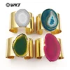 WT-B407 Wholesale Custom Natural Raw slice at gate bangles in 24k gold trim with Irregular stone adjustable bangles