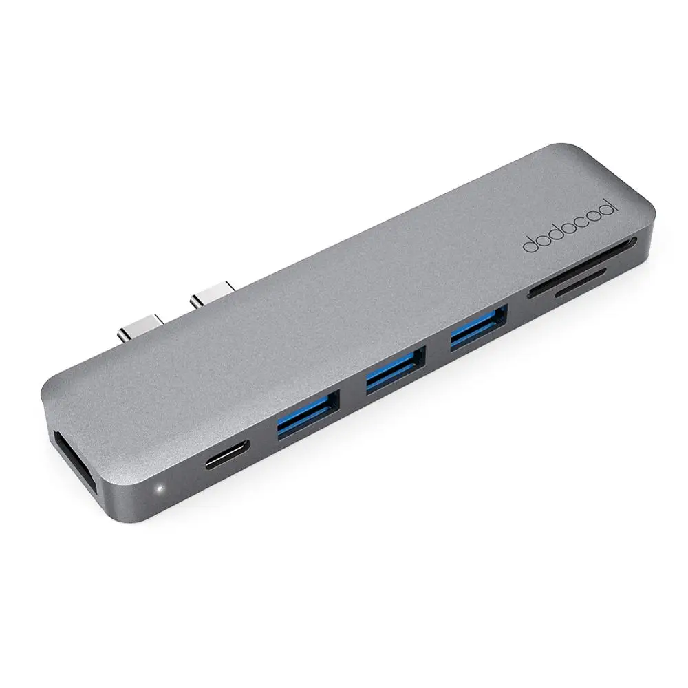 

dodocool Aluminum Alloy 7-in-1 Multiport Hub with Dual USB-C Connectors 4K Video HD Output Port SD/TF Card Reader 3.1TypeDC53GY, Gray