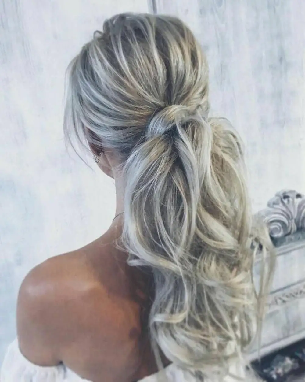 

hot selling virgin brazilian human hair 100% real hair grey ponytail