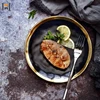 Hot sale matte black ceramic plate dinnerware set with glod rim