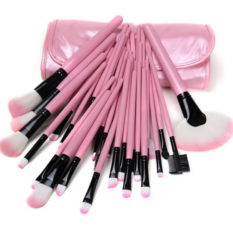 

2021 High Quality Wooden Handle Nylon Hair 32 Piece Natural Pink Private Label Professional Makeup Brush Set Custom, As pics