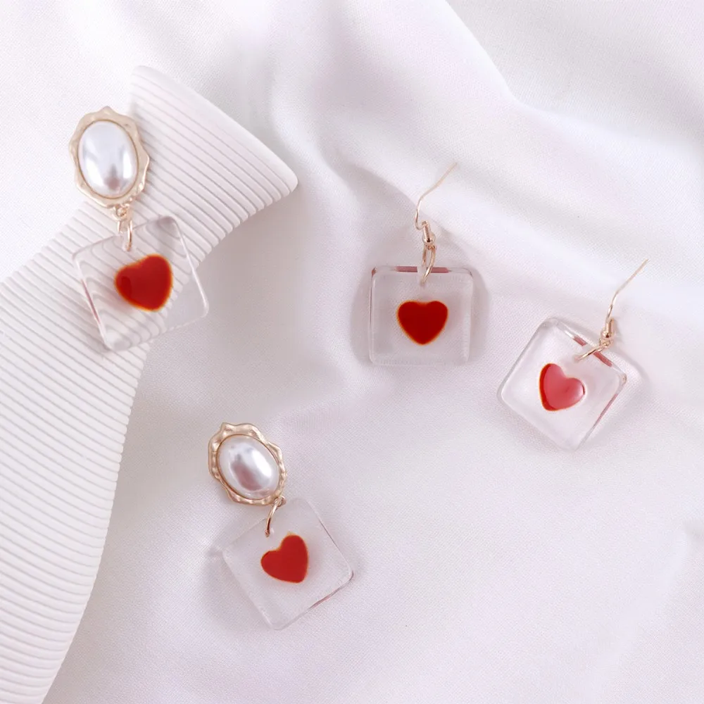 

2019 red heart insede acrylic earrings for girls cute style earrings for women wholesale accessories, Colorful