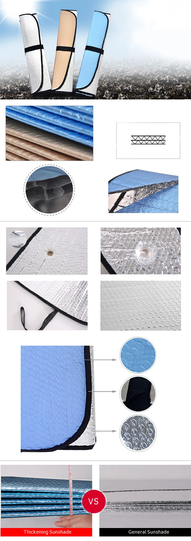 Aluminum foil+bubble Material and Customized Color printing car front sunshade