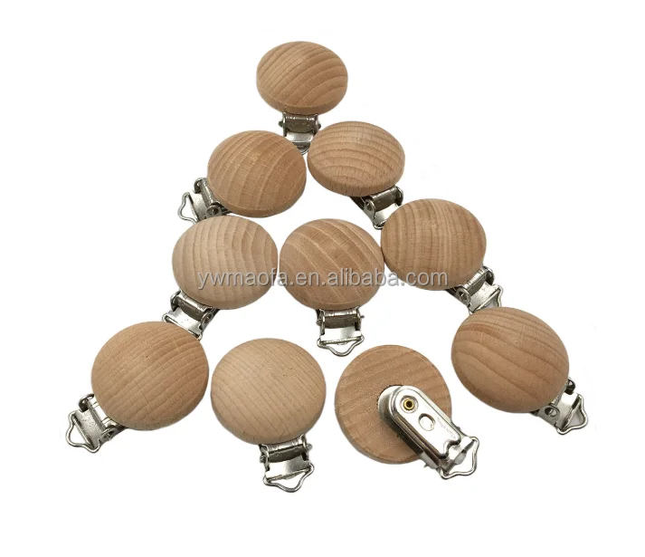 

Wholesale Beech Wood Round Pacifier Clips In 3.5cm Diameter For Baby Teether Toys, Natural color