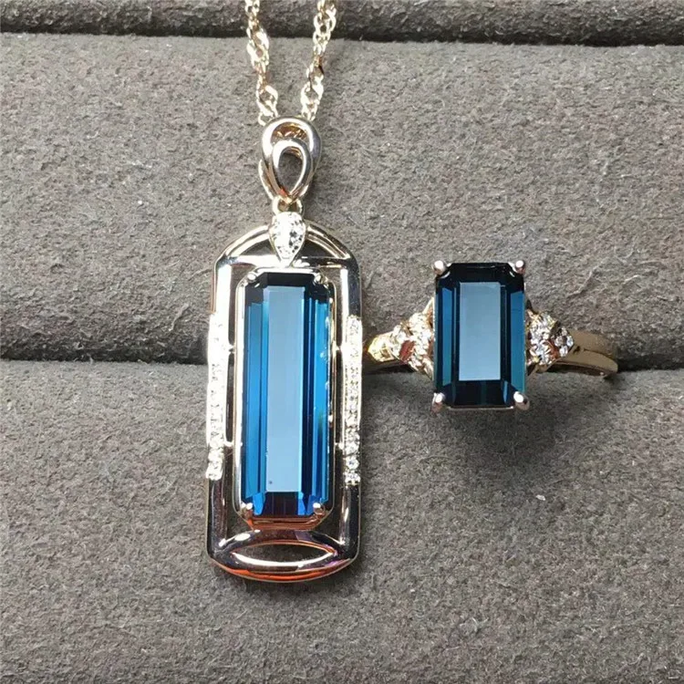 

Guangzhou Jewellery Indian Bridal 18K Gold South Africa real diamond natural blue tourmaline Jewelry Sets