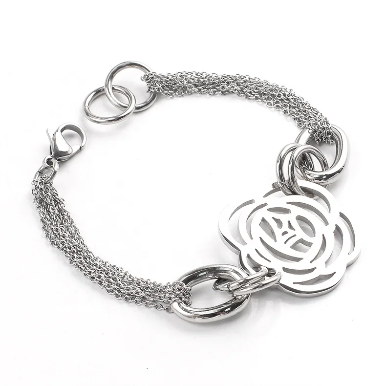 

OUMI Stainless Steel Jewelry Multilayer Chain Wide Hawaiian Flower Bracelet