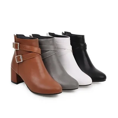 

Women Boots Plus Size Autumn Ankle Boots Belt Buckle Short Knight Martin Shoes, Black,white,gray,brown