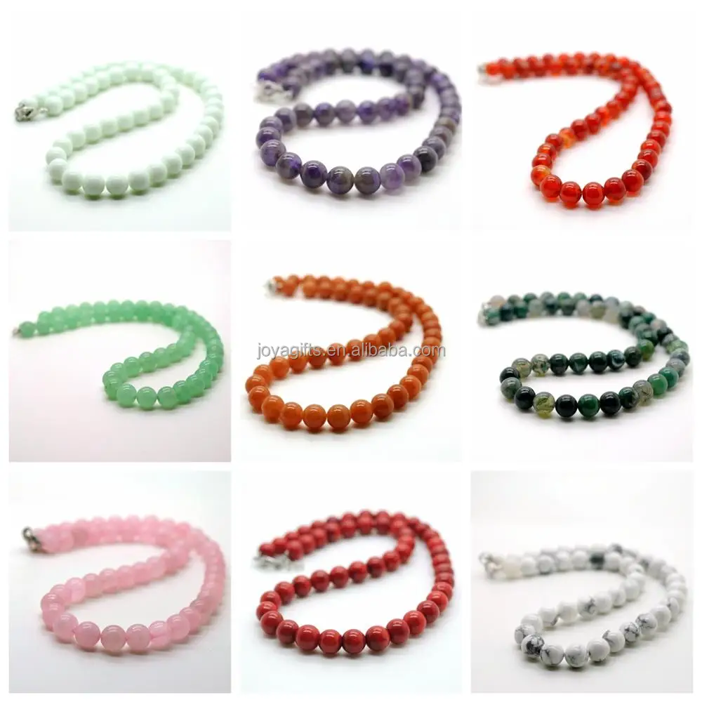 

Handmade Fashion simples 8MM gems stone Round Beads Necklace 18inch Natural Crystal Necklace for Women Gift