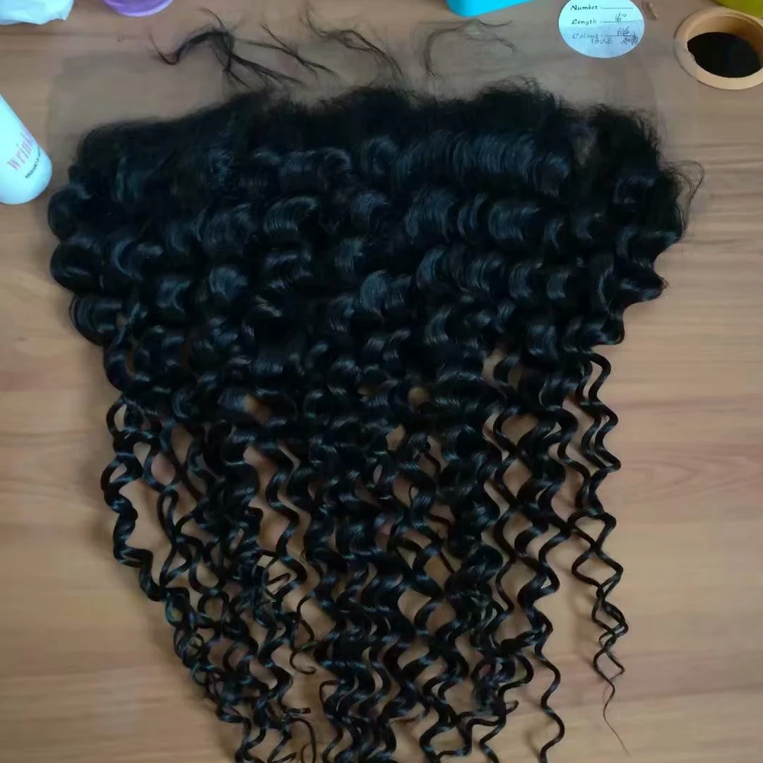 

nice quality Cuticle aligned brazilian human hair kinky curly HD lace frontal with bundles for black woman