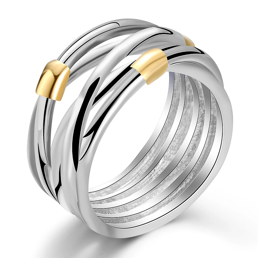 

Wholesale Stock Jewelry Unique Design Stainless Steel 2-Tone Stack Ring For Men Women