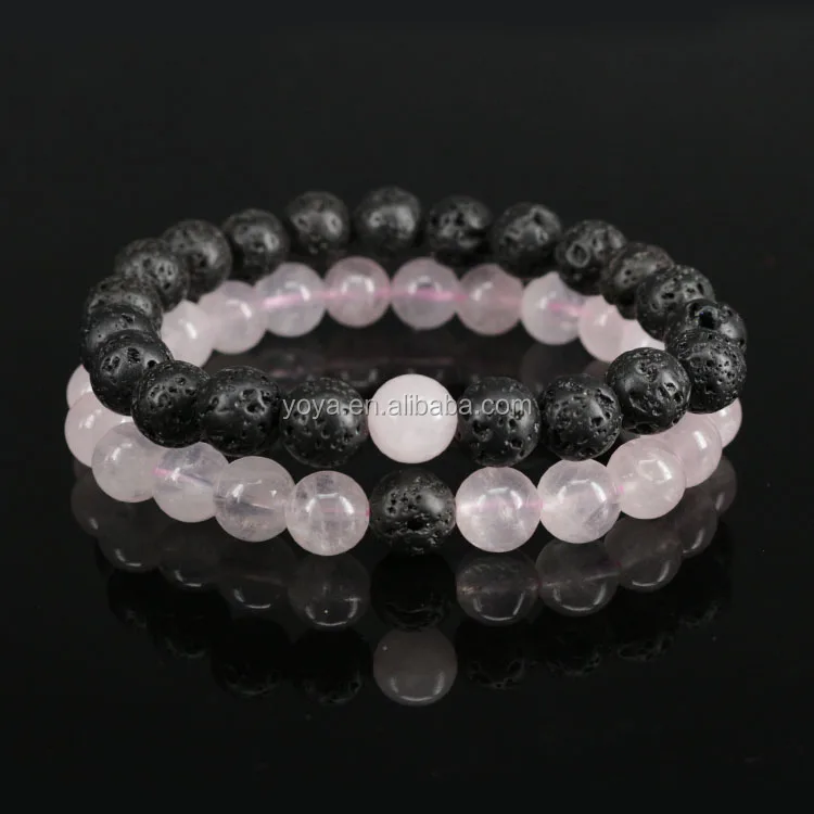 

BRY1612 Unique mix lava and rose quartz beads ,lover double round beaded couple friendship bracelet