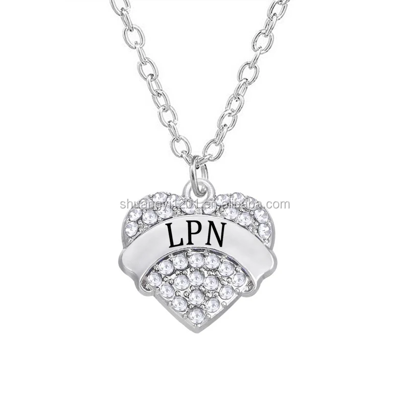 

Husuru Jewelry new design silver crystal nurse heart charms rn lpn bsn engraved charms necklace for nurse doctor gift