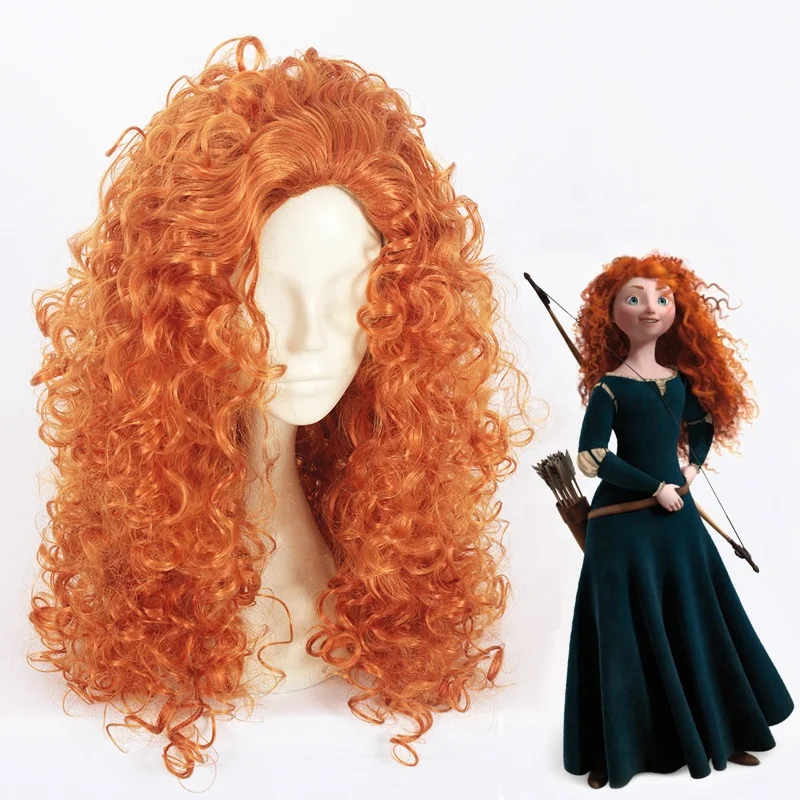 Wholesale Brave Anime Wig 55cm Long Wave Orange Merida Princess Wig Cosplay Synthetic Cosplay Hair Wig