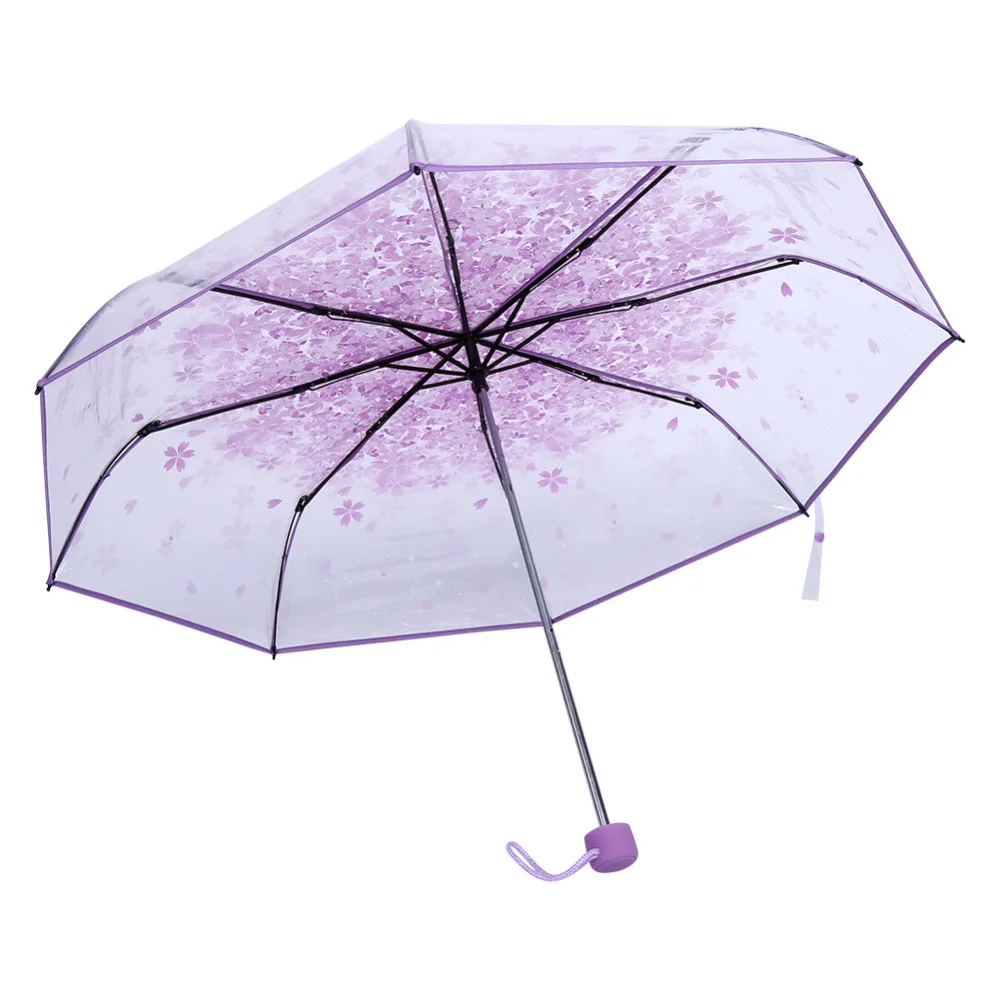 

Free Shipping Transparent Folding Women Cherry Blossom Umbrella Fashionable Princess Fold Sun Rain Umbrella