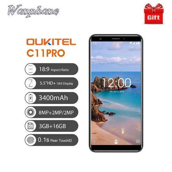 

Unlocked Original OUKITEL C11 Pro 18:9 5.5FHD Android 8.1 Mobile Phone MTK6739 Quad Core 3G RAM 16G ROM 3400mAh Smartphone