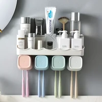 

Toothbrush Holder Multifunctional Wall Mounted Plastic Bathroom Storage Organizer with 4 Cups