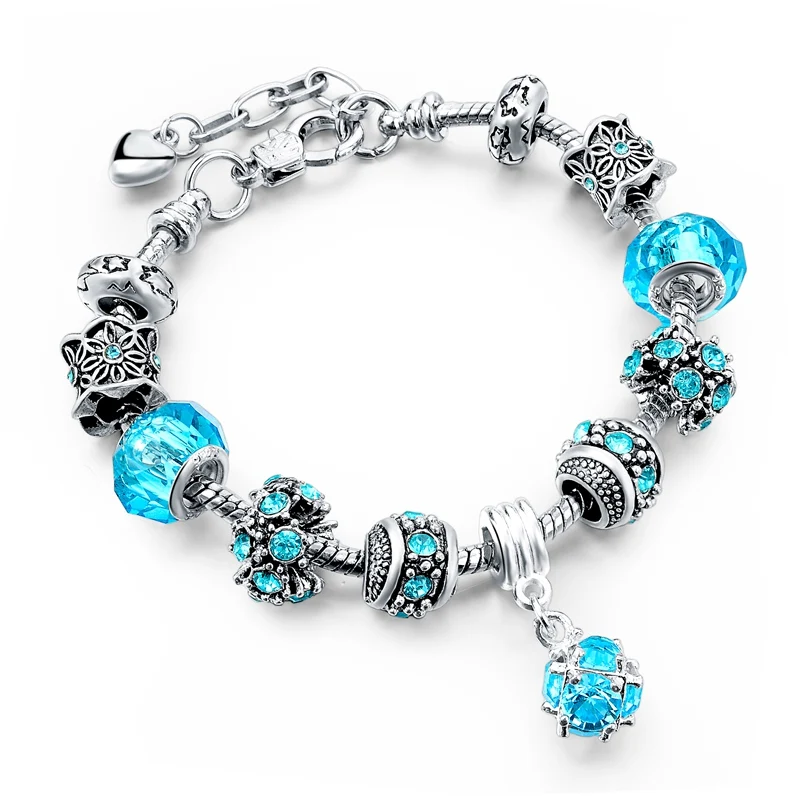 

LongWay European Style Authentic Tibetan Silver Blue Crystal Charm Bracelets for Women Original DIY Beads Jewelry Gift SBR150292, N/a