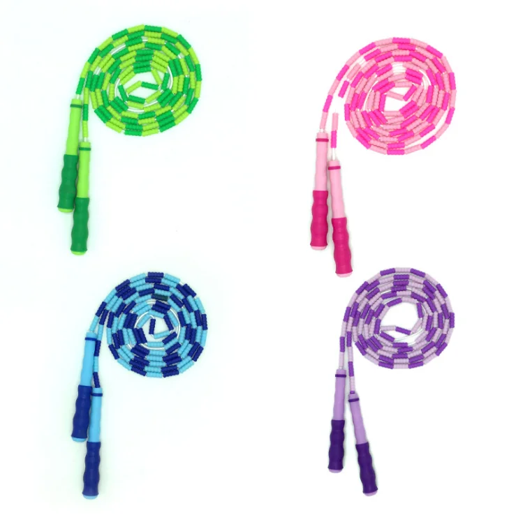 Kids Children Soft Plastic Beaded Segmented Jump Rope Abs Handle Tangle Skipping Rope Wholesale