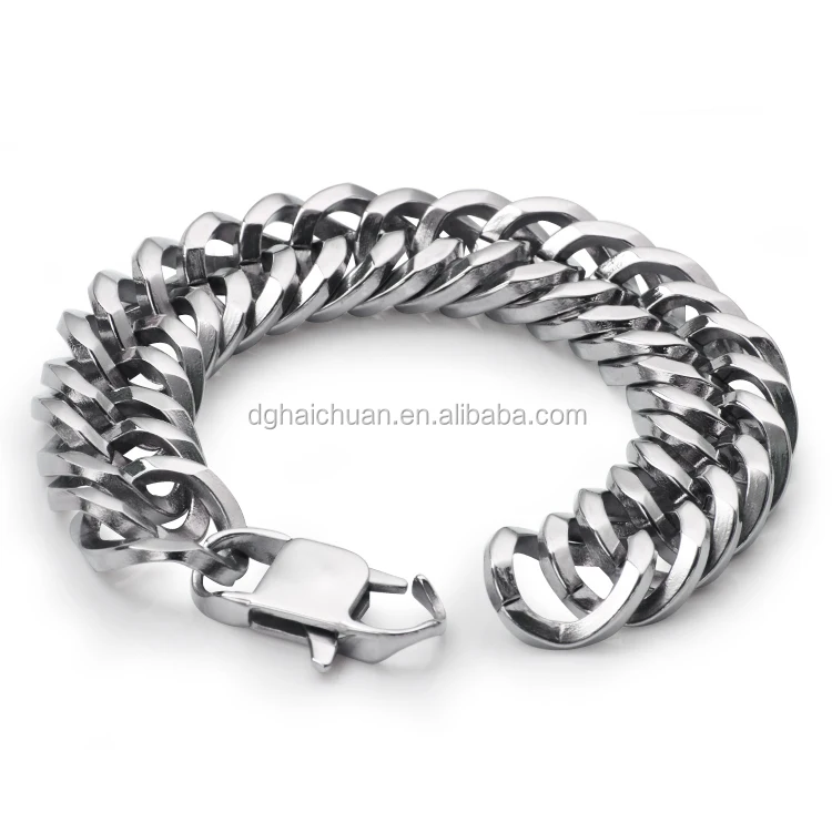 

Men Bracelet 2018 Stainless Steel  Cuban Curb Link Chain Men's Rock Link Wristband Bracelet, Silver