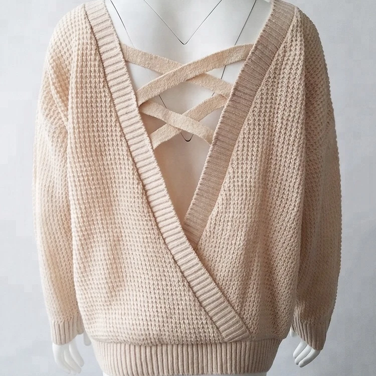 

D52 Fashion High Quality More Cheap Crisscross Knitted Women Long Sleeve Sweater, N/a