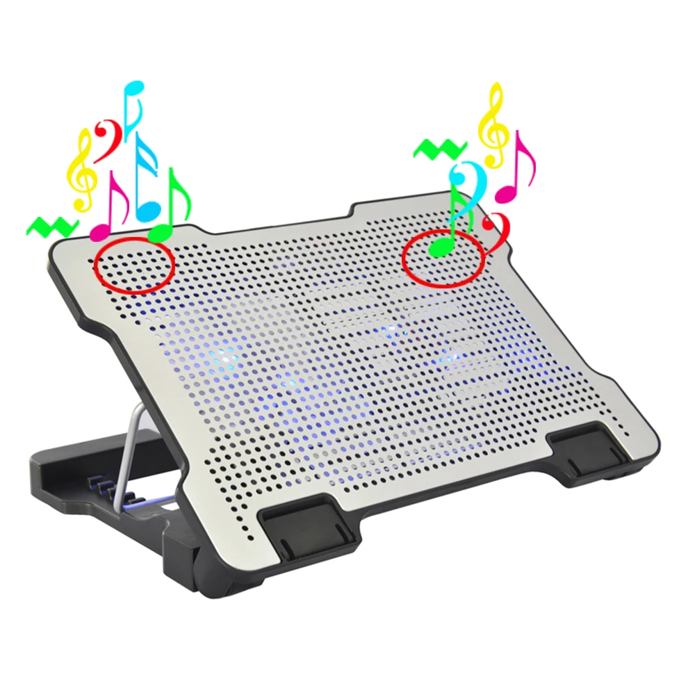 

Hot selling China aluminum laptop cooling fan pad with speaker and usb hub