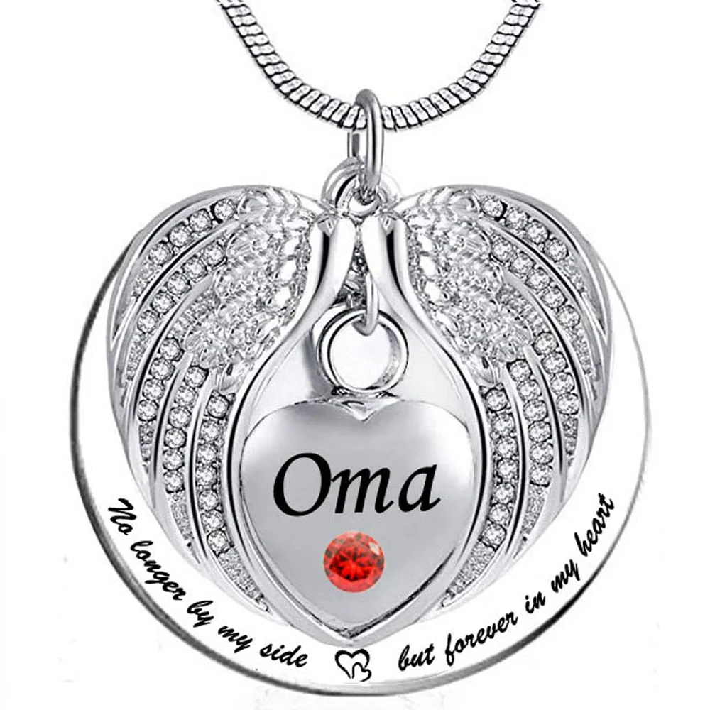 Oma Angel Wing Urn Necklace for Ashes, Heart Cremation Memorial Keepsake Pendant Necklace Jewelry with Fill Kit and Gift