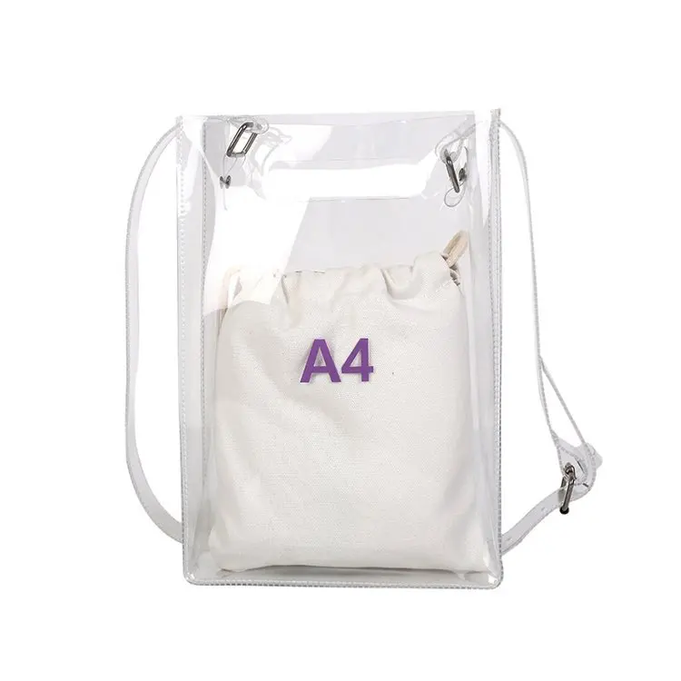 

Amazon Fashion Clear PVC Handbag Custom Fashion PVC Transparent Shopping Bag, Purple, clear